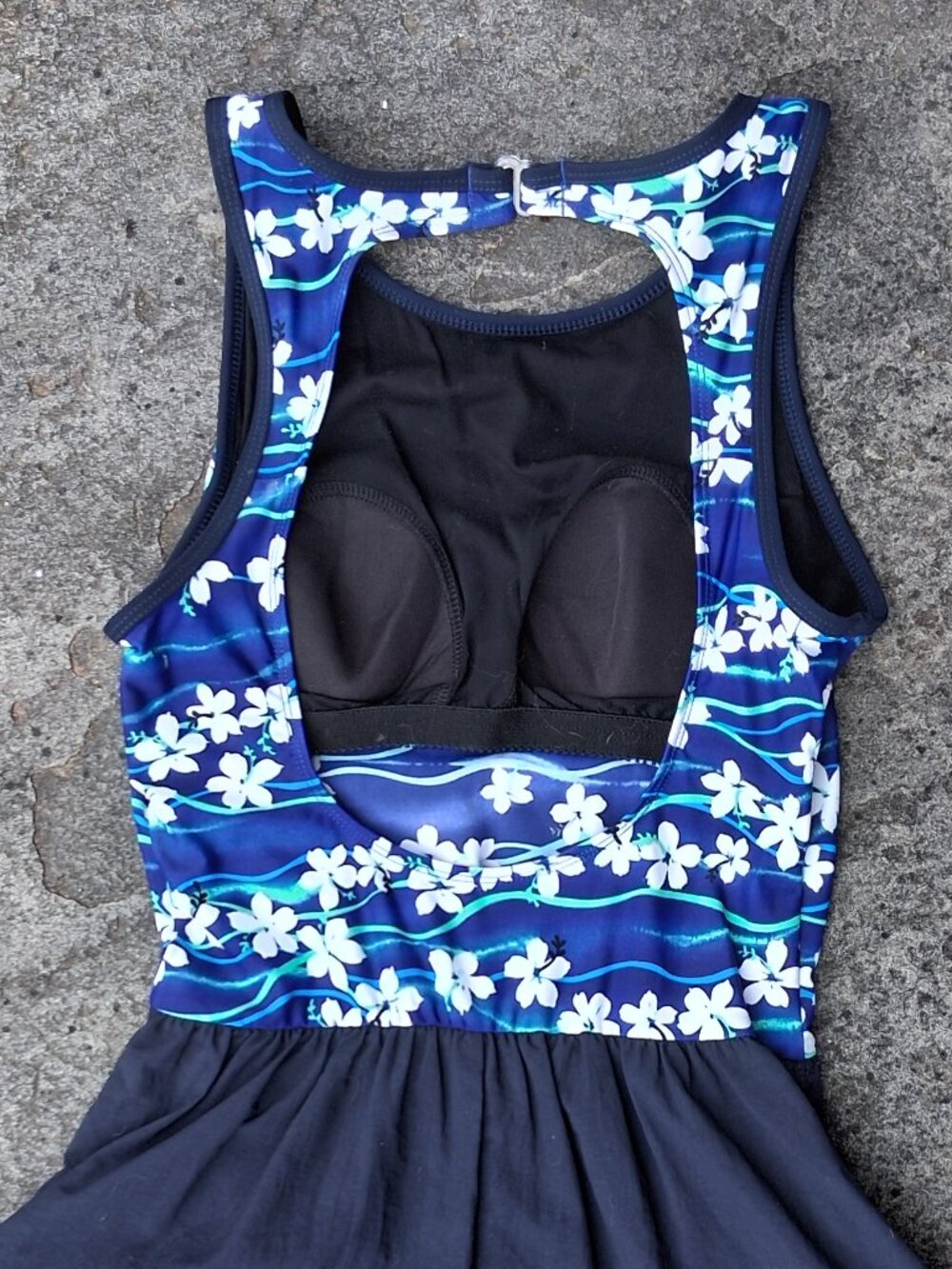 new Le Cove Size 8 Modest Swim Shorts Swimsuit One Piece Floral Black Blue - Picture 4 of 9